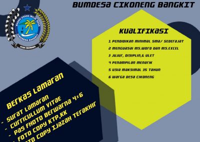 LOWONGAN SEKRETARIS DAN BENDAHARA BUMDES CIKONENG BANGKIT