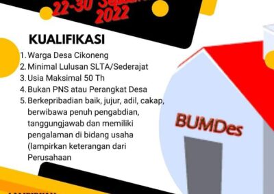 LOWONGAN JABATAN KETUA BUMDES “CIKONENG BANGKIT”